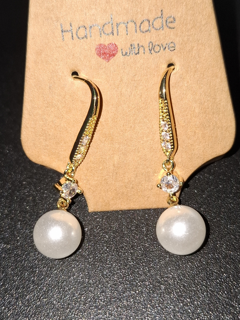 Gold Pearl Drop Earrings with Crystal Accents
